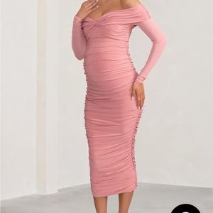 Blush Bardot Twist Maternity Midi dress